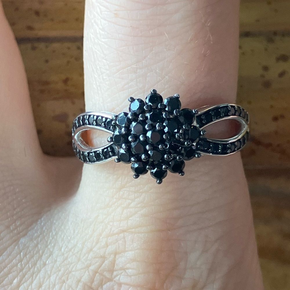 Natural Black Spinel Sterling Silver Ring Size 9
